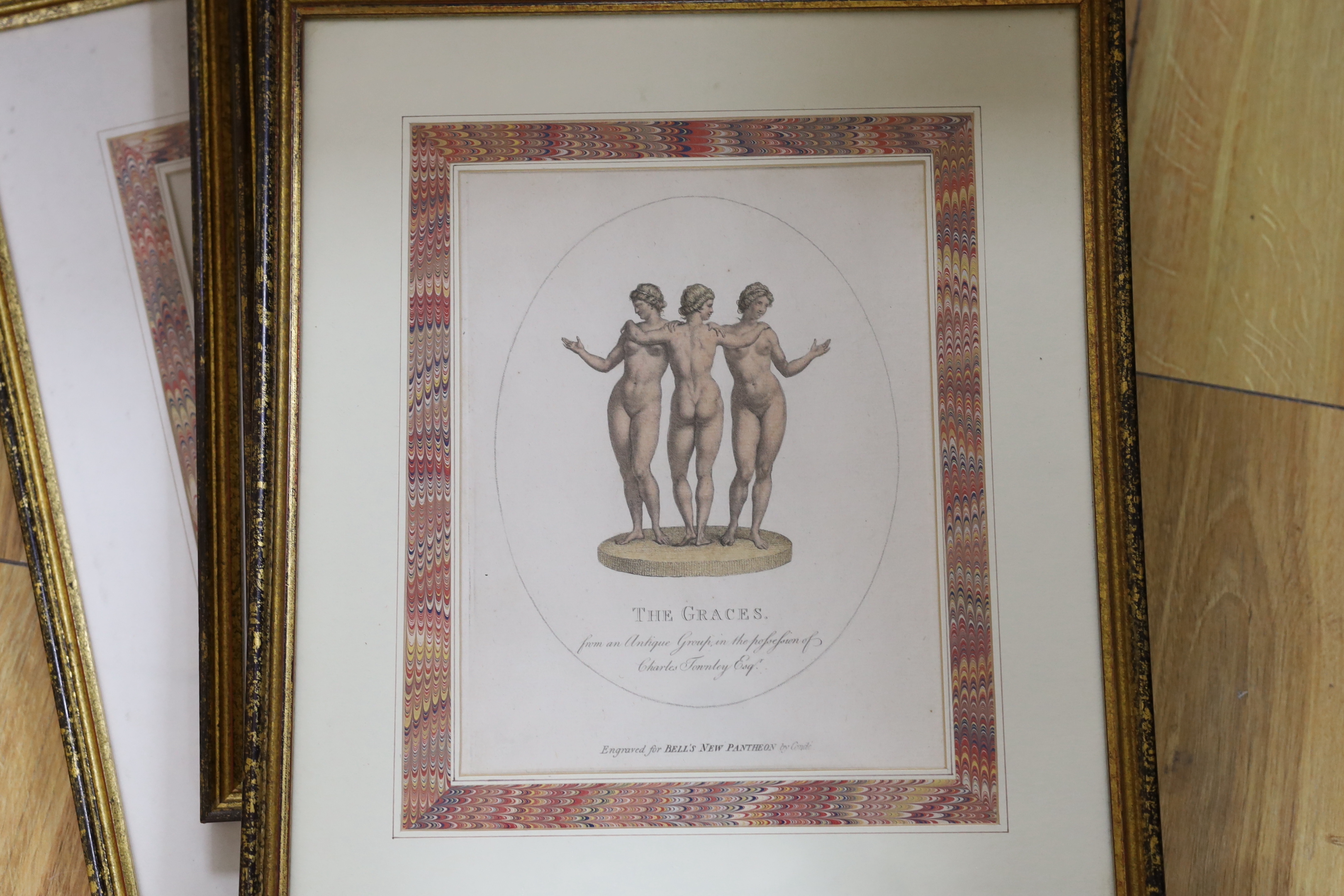 J Condé, set of twelve colour engravings, for Bells New Pantheon, some printed for John Bell, 1789, including ‘A centaur ‘and ‘The Graces’, each 23 x 16cm